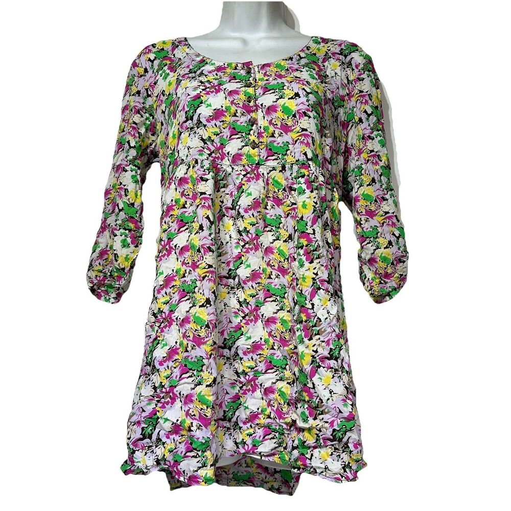 Free People Peplum Floral short sleeve button up Top blouse Size S